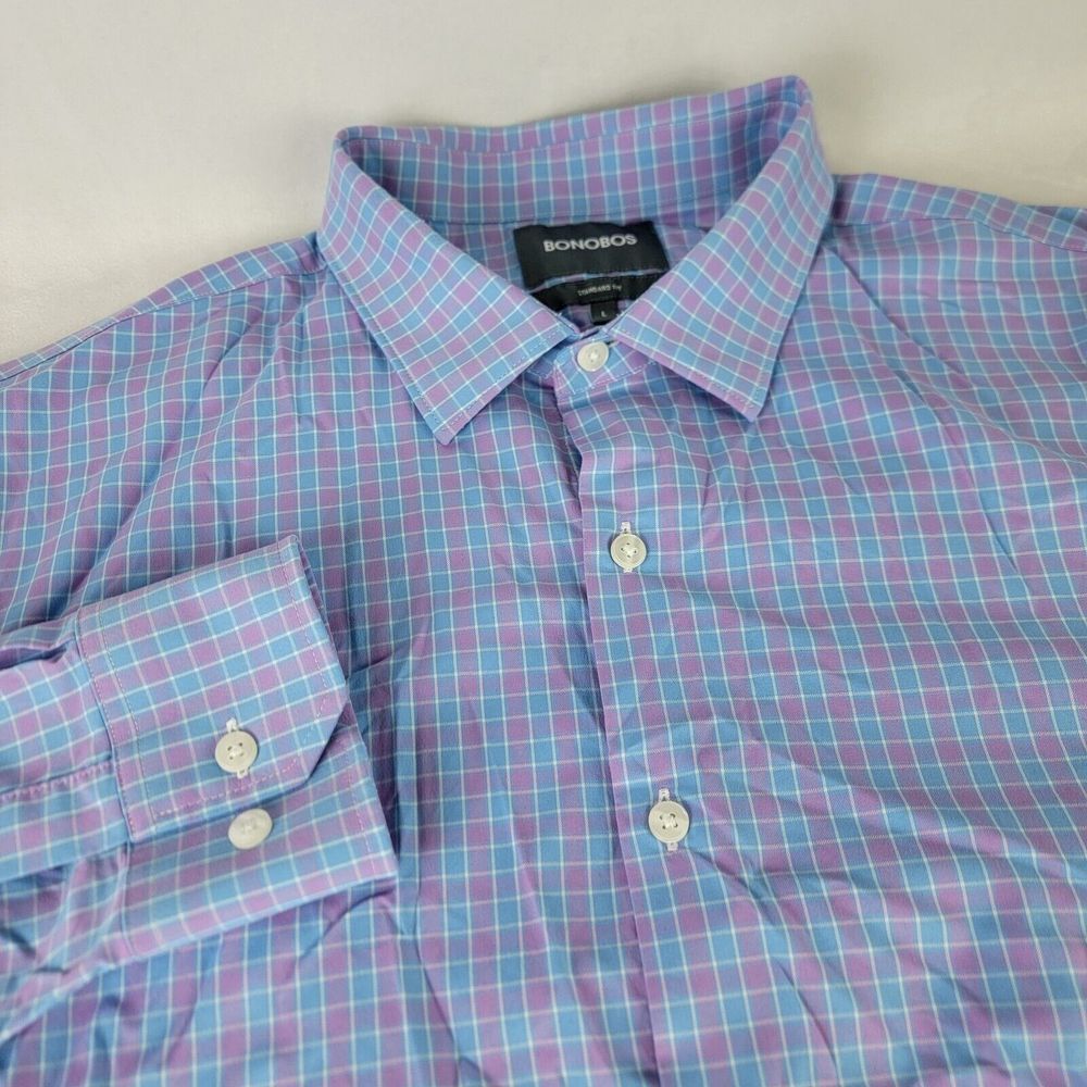 Bonobos Large Standard Fit Button Front Shirt Pink Blue Casual Collared‎ Pastel